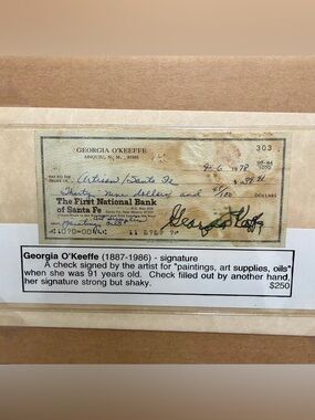 Georgia O’Keefe Signed Signature Check For Art Supplies At Age 91 In 1978